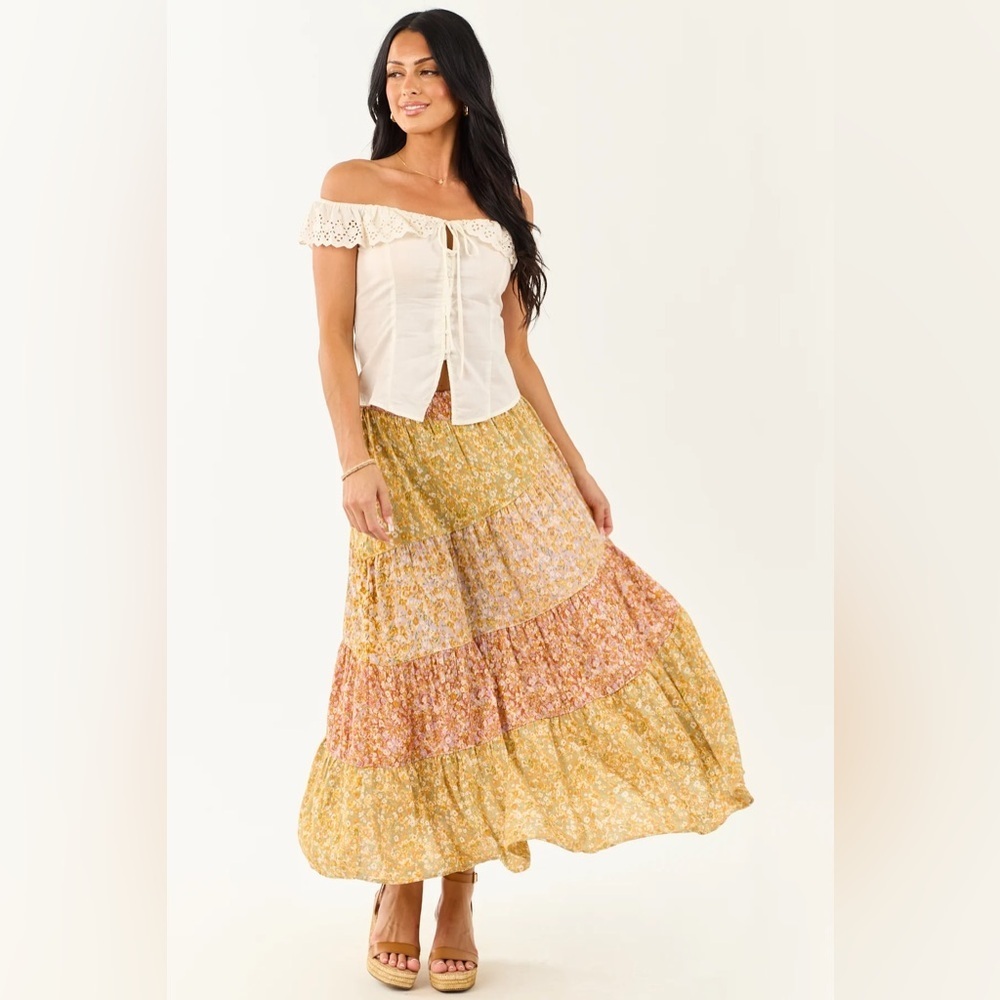 NWT Angie Clothing Boho Floral Print Mixed Media Maxi Skirt - Picture 11 of 14